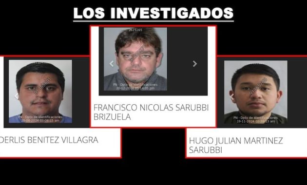 El exintendente de Caazapá, Francisco Nicolás Sarubbi Brizuela, de 56 años; su supuesto secretario, Derlis Benítez Villagra, de 33 años, y uno de sus sobrinos, Hugo Julián Martínez Sarubbi, de 28 años, investigados por supuesto narcotráfico internacional. - Foto: Abc Digital