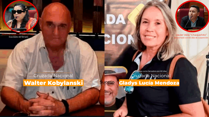 Walter Kobylanski y Lucía Mendoza, de Cruzada Nacional, asumirán como senadores suplentes. Foto: Edición Redacción Suceso Walter Kobylanski y Lucía Mendoza, de Cruzada Nacional, asumirán como senadores suplentes. Foto: Edición Redacción Suceso