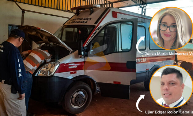 La exjueza María Monserrat Vera de Errecarte y el ujier Edgar Gustavo Rolón Caballero afrontan causas penales por el secuestro irregular de una ambulancia en Maracaná en 2022. Foto: Redacción Suceso.