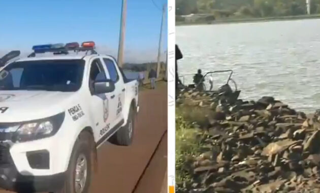 El vehículo de Luis Barboza, un Toyota Noah, terminó en las aguas del río Paraná. Captura NPY.