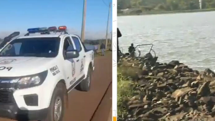 El vehículo de Luis Barboza, un Toyota Noah, terminó en las aguas del río Paraná. Captura NPY.