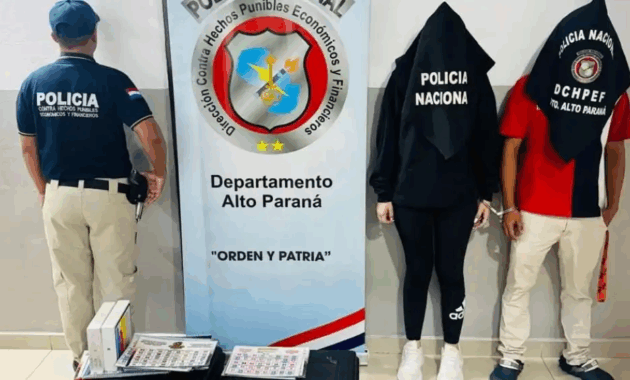 Como resultado del operativo, fueron aprehendidos Ángel Eduardo Domínguez Vázquez, de nacionalidad mexicana, y Celia Noemí Sena Giménez, de nacionalidad paraguaya.Foto: Gentileza.