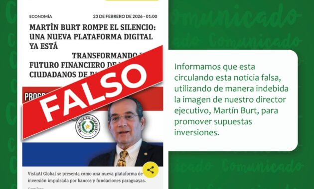 La Fundación Paraguaya alertó sobre una publicación falsa que utiliza la imagen de su director ejecutivo, Martín Burt, para promocionar supuestas inversiones y pidió a la ciudadanía no compartir el contenido ni brindar datos personales.