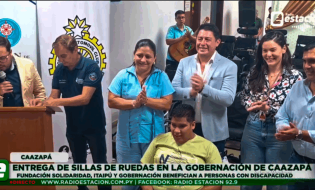 En un acto realizado en la ciudad de Caazapá, autoridades departamentales y municipales, junto a representantes de Itaipú Binacional y la Fundación Solidaridad, realizaron la entrega de sillas de ruedas