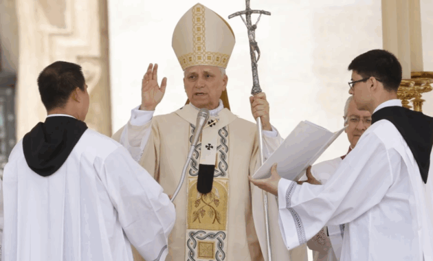 El papa León XIV durante la misa de entronización en el Vaticano.Foto: EFE