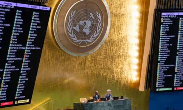 Resultados de la votación en la Asamblea General sobre la resolución que declara la trata de africanos esclavizados y la esclavitud racializada de africanos como el crimen más grave contra la humanidad.Foto: Manuel Elías (ONU/Gentileza).