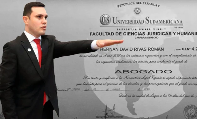 Foto del título falso del senador colorado Hernán Rivas.Foto: Archivo ÚH.