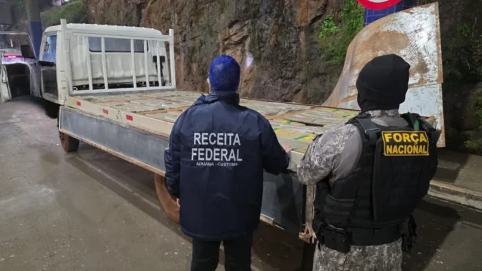 Una agente canina fue quien descubrió la marihuana en un camión paraguayo con doble fondo, en un procedimiento realizado en Foz de Yaguazú. Foto: Gentileza