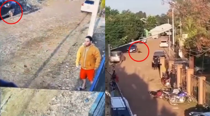 La víctima fatal cayó al costado de un automóvil tras el enfrentamiento en Guarambaré.Foto: Captura de video. La víctima fatal cayó al costado de un automóvil tras el enfrentamiento en Guarambaré.Foto: Captura de video.