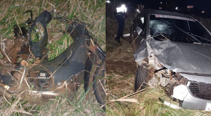 El vehículo impactó contra la motocicleta sobre la Ruta PY06. Foto: Gentileza.