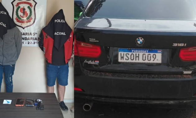 Los detenidos se desplazaban a bordo de un automóvil de la marca BMW. Foto: Gentileza.