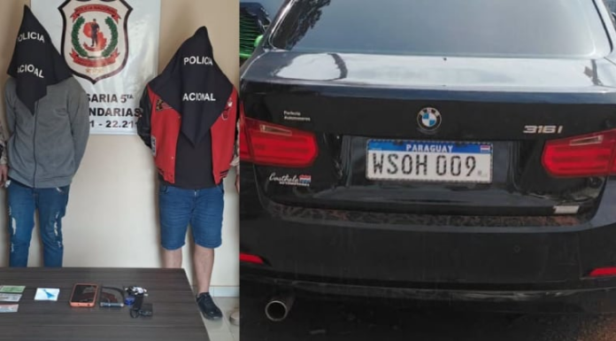 Los detenidos se desplazaban a bordo de un automóvil de la marca BMW. Foto: Gentileza.