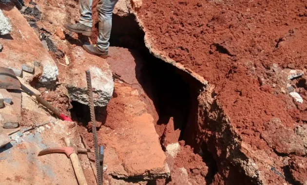 El hecho ocurrió durante los trabajos de construcción de un sistema de alcantarillado.Foto: Gentileza.